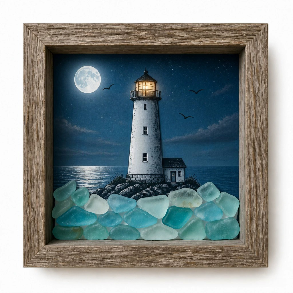 šLast Day 50% OFF -š„šCoastal Lighthouse Sea Glass Shadow Box Night Light