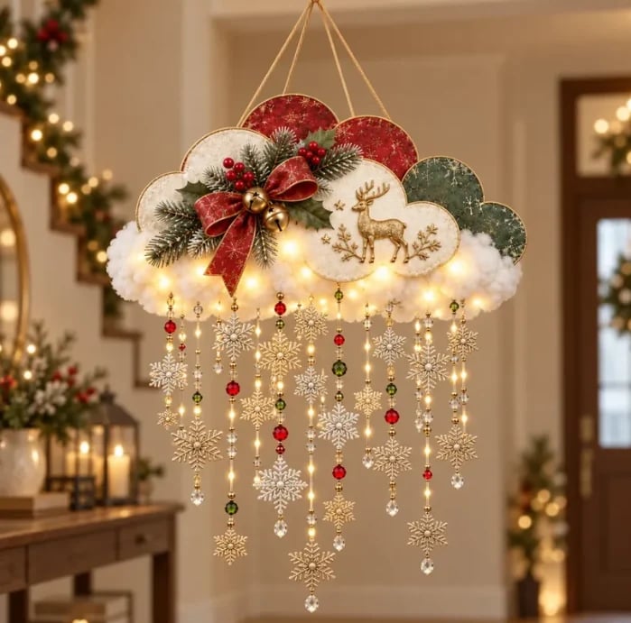 💯 Angelic Christmas Snowfall Cloud – Lighted Hanging Holiday Decor☁️