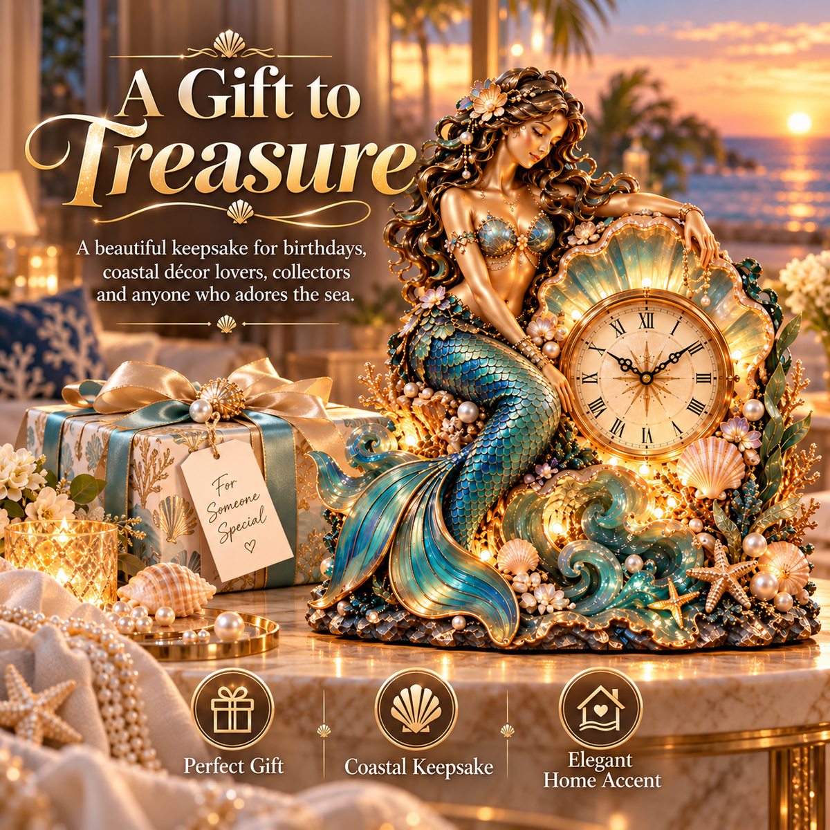 ✨ Last Day 50% OFF -🧜♀️Mermaid Pearl Clock