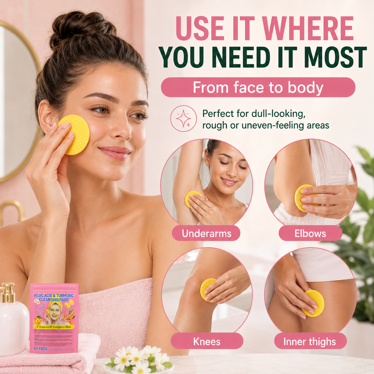 Visible brightening✨Turmeric & Kojic Acid Cleansing Pads💖
