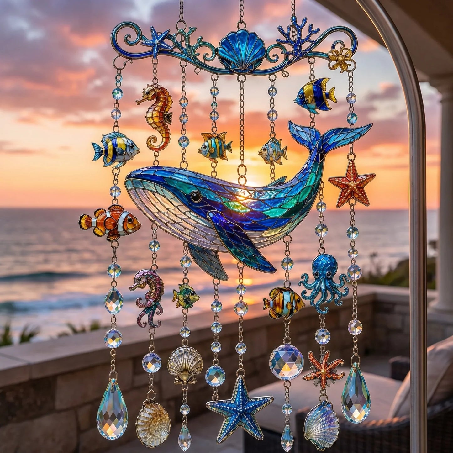 🐋 🌊Ocean-Themed Crystal Wind Chime – Bring the Ocean Glow to Your Garden