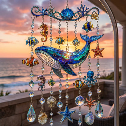 🐋 🌊Ocean-Themed Crystal Wind Chime – Bring the Ocean Glow to Your Garden
