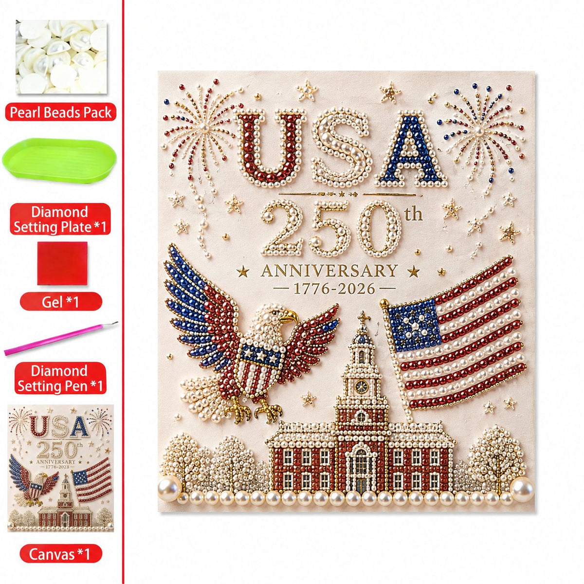🔥 USA 250th Anniversary DIY Pearl Painting Kit ✨❤️‍🔥