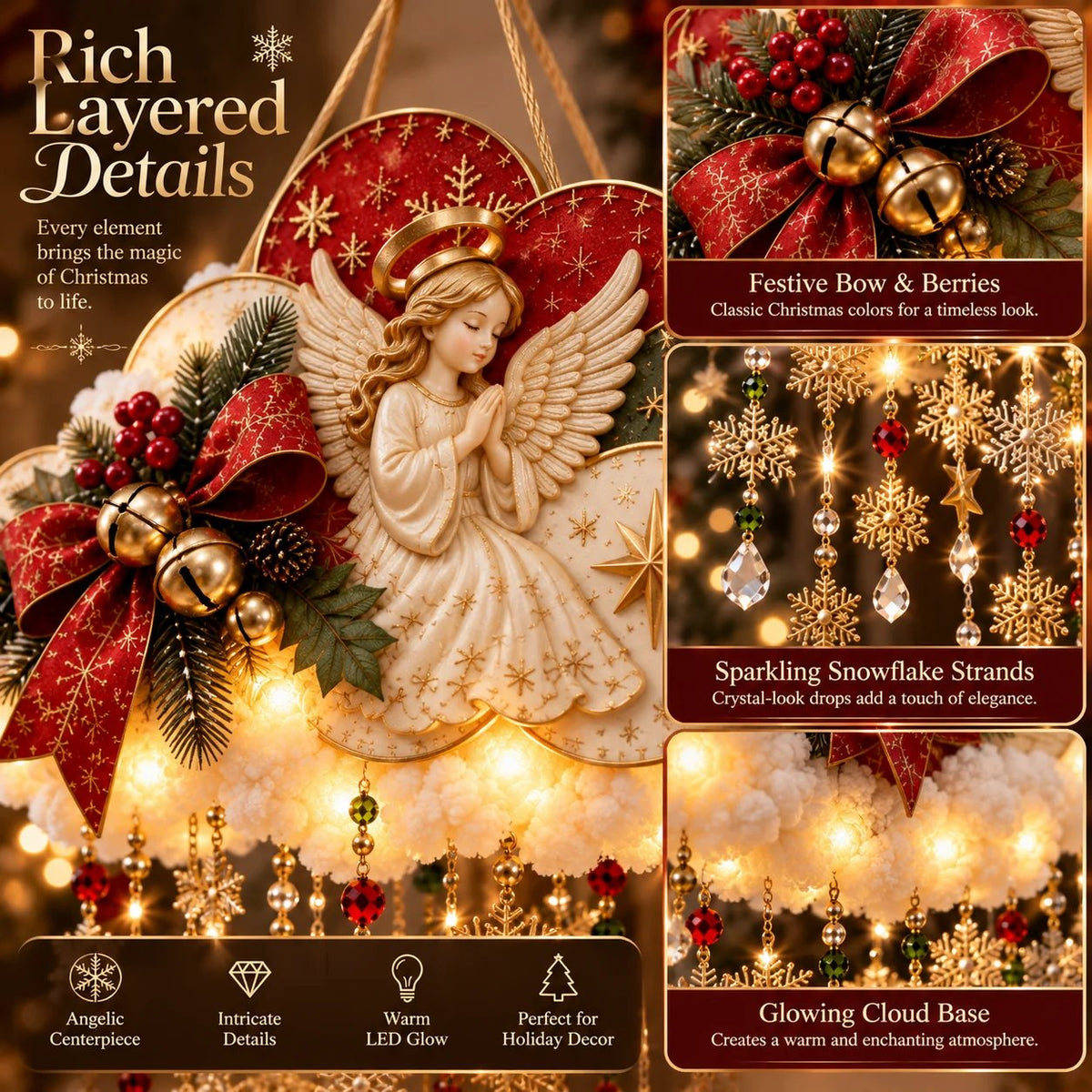 💯 Angelic Christmas Snowfall Cloud – Lighted Hanging Holiday Decor☁️