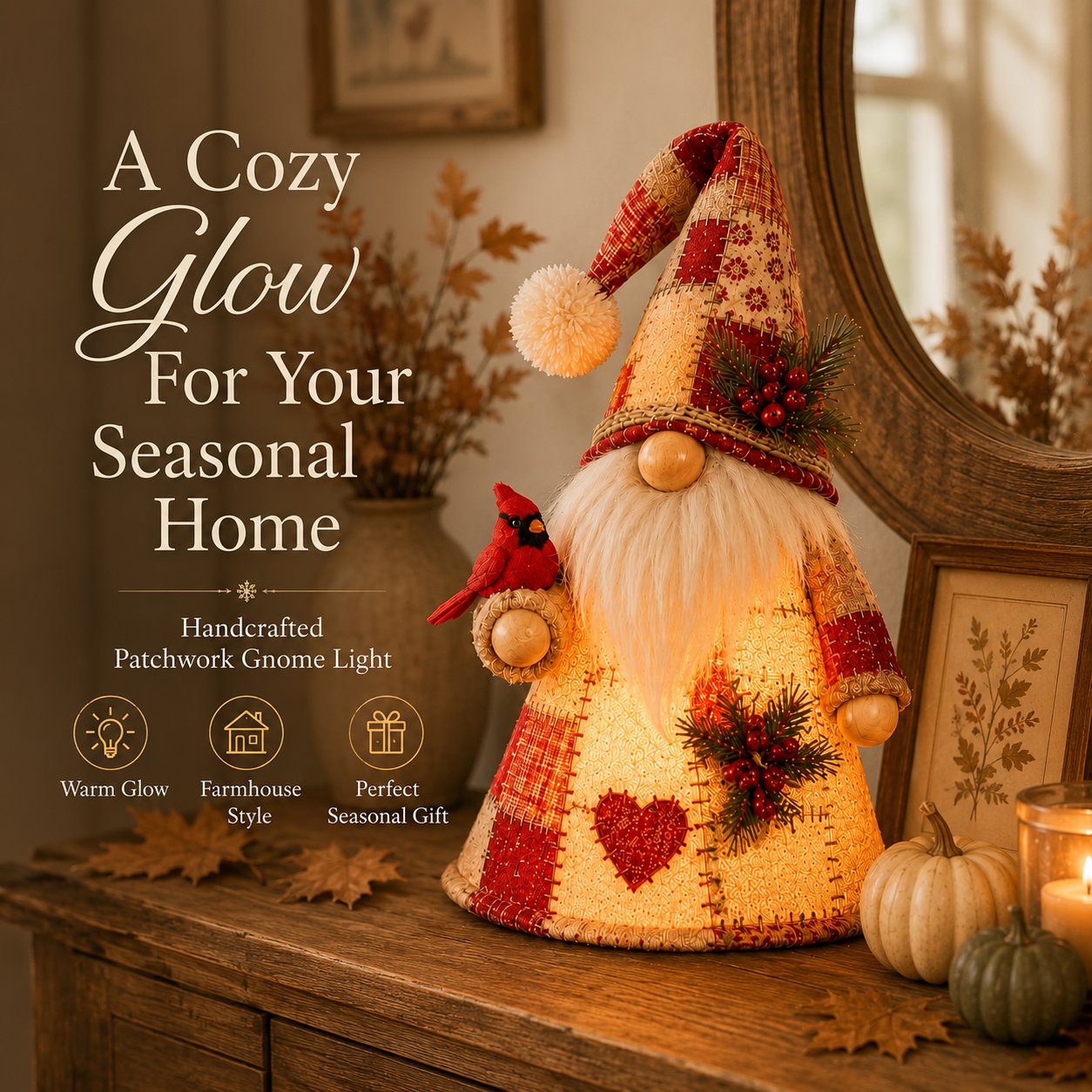 🔥 LAST DAY 49% OFF – 🐦 Patchwork Bird Gnome Light Collection