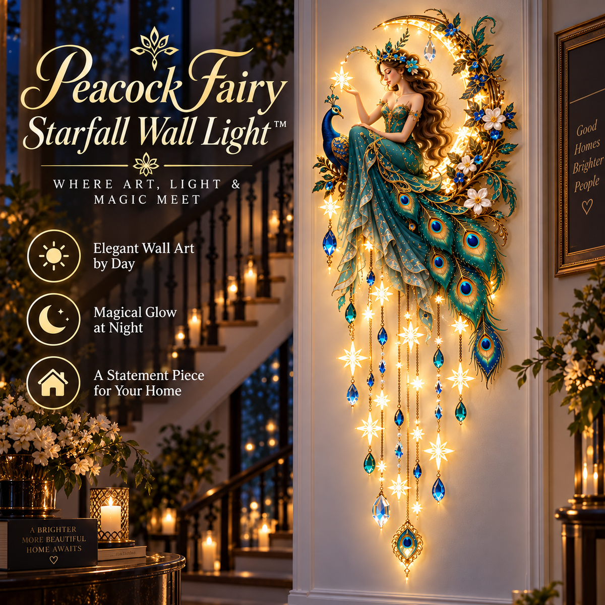 🦚✨Last Day 49% Peacock Fairy Starfall Wall Light