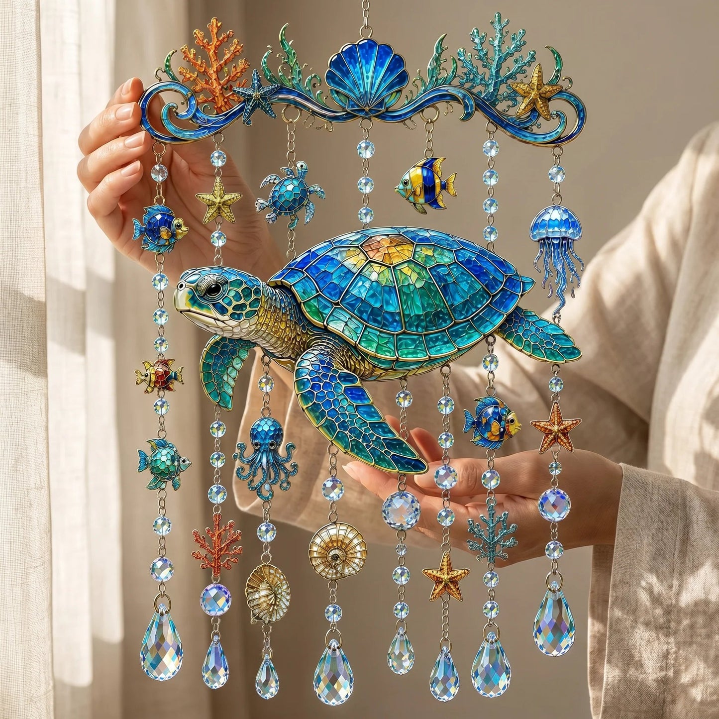 🐋 🌊Ocean-Themed Crystal Wind Chime – Bring the Ocean Glow to Your Garden