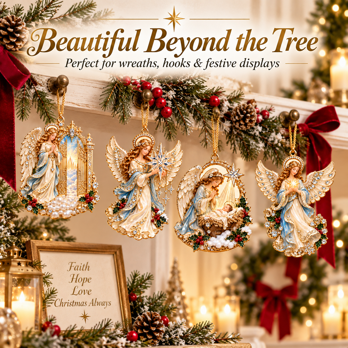 Angel Christmas decorations displayed around the home