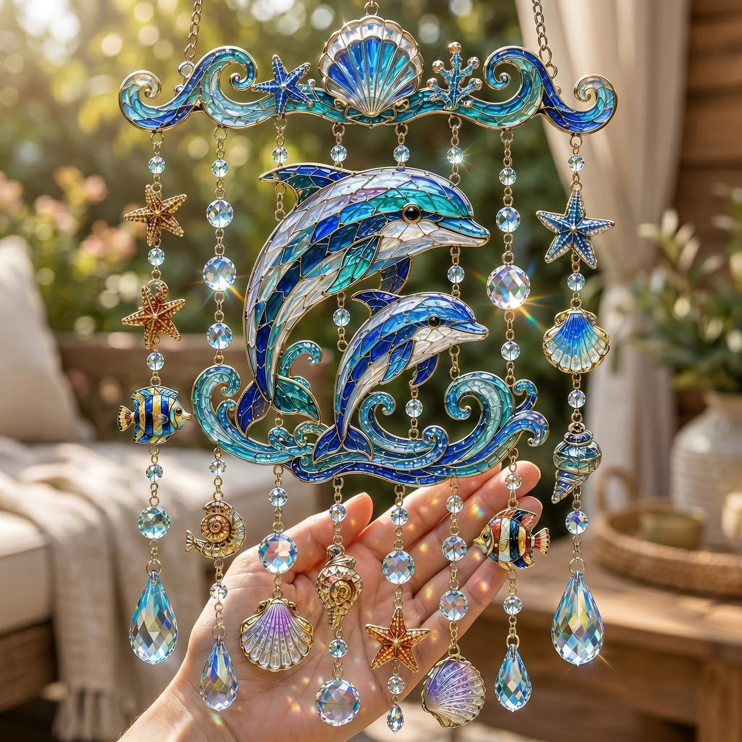 🐋 🌊Ocean-Themed Crystal Wind Chime – Bring the Ocean Glow to Your Garden