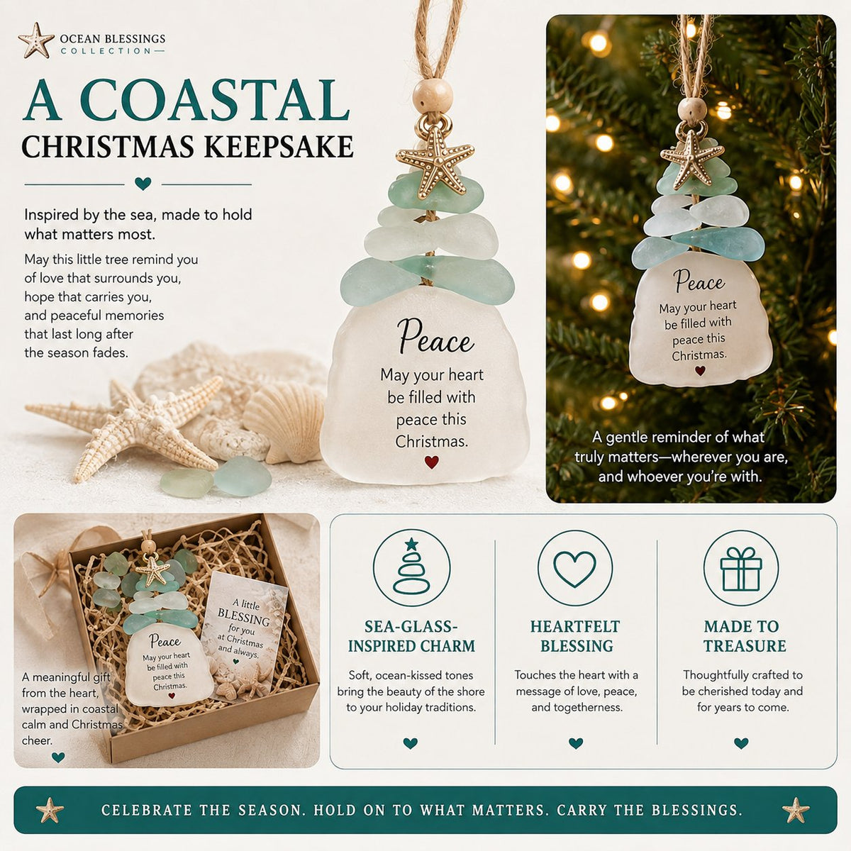 🔥LAST DAY 50% OFF - 🌊Ocean Blessings™ Sea Glass Christmas Ornaments – Peace, Love, Joy, Faith, Family, Friends & Hope