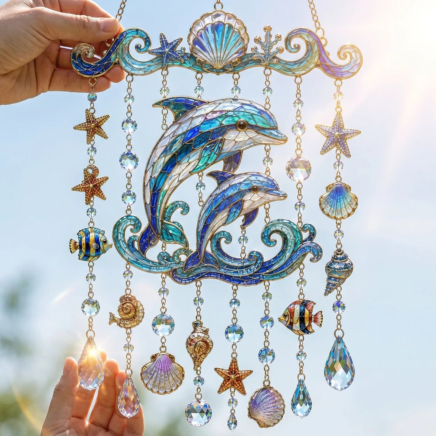 🐋 🌊Ocean-Themed Crystal Wind Chime – Bring the Ocean Glow to Your Garden