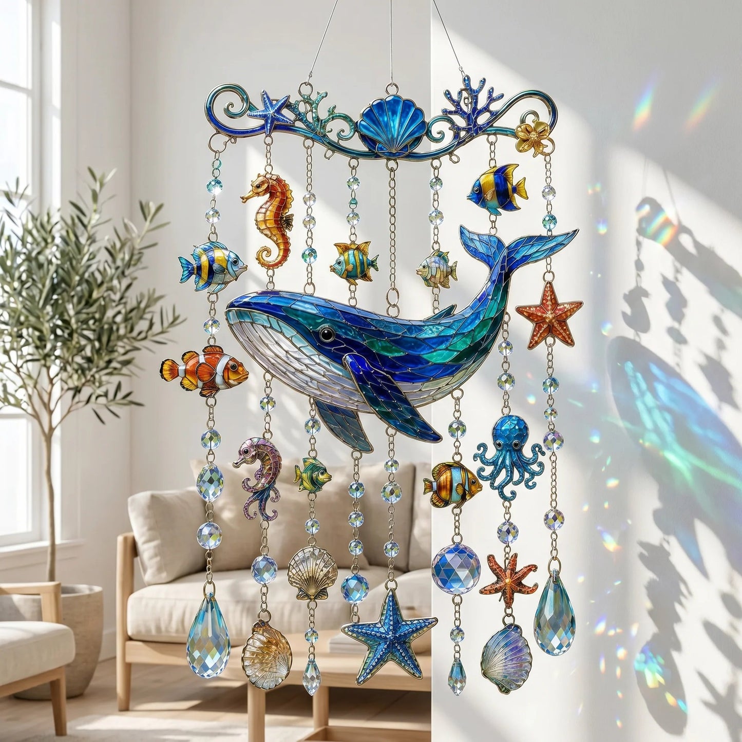 🐋 🌊Ocean-Themed Crystal Wind Chime – Bring the Ocean Glow to Your Garden
