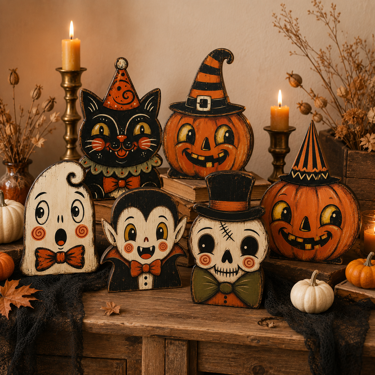 🎃Vintage Halloween Wooden Character Tabletop Decor
