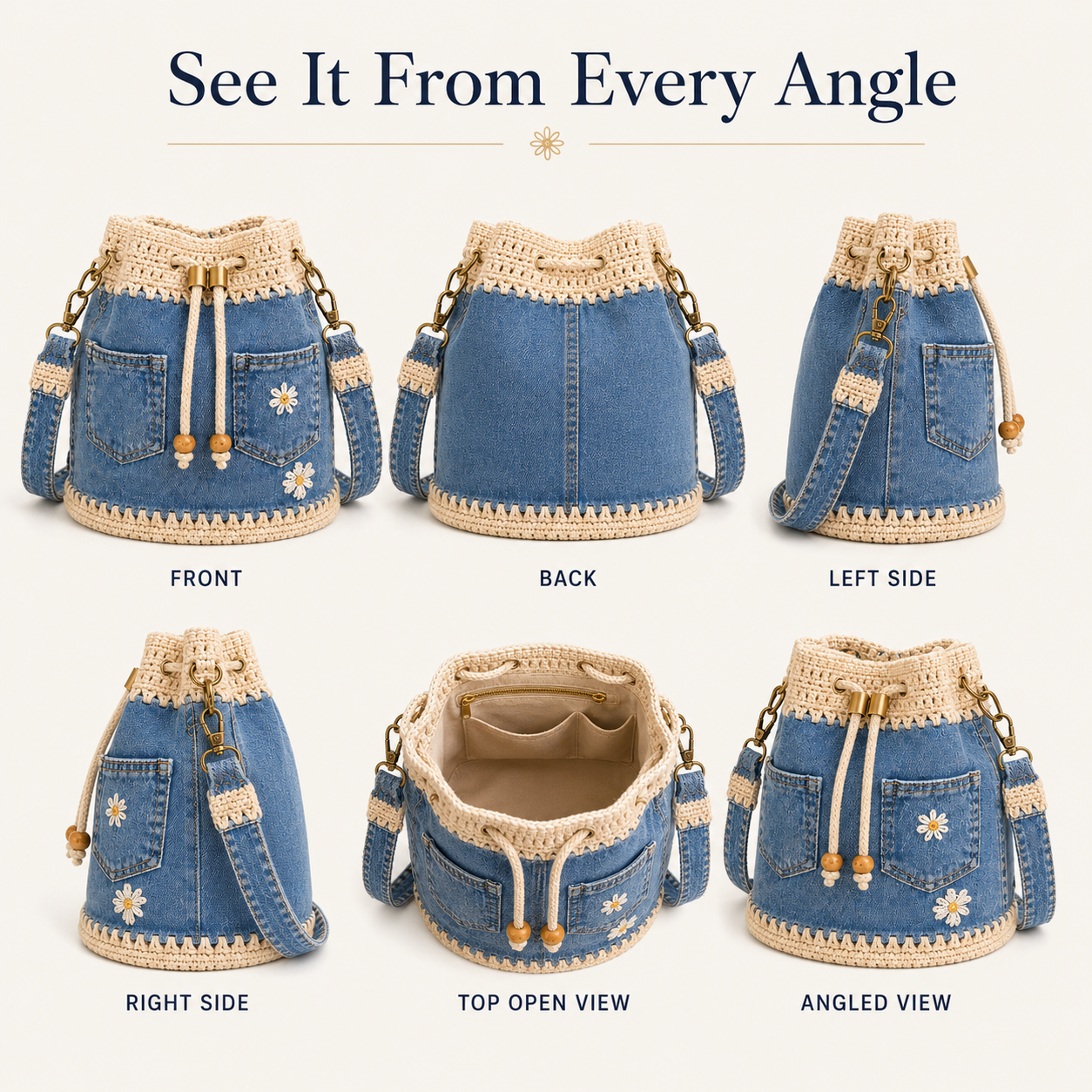 Denim Crochet Bucket Bag
