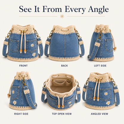 Denim Crochet Bucket Bag