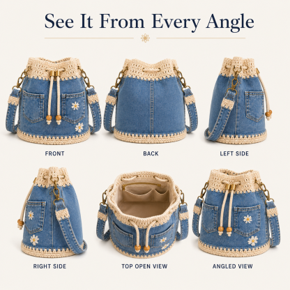 Denim Crochet Bucket Bag