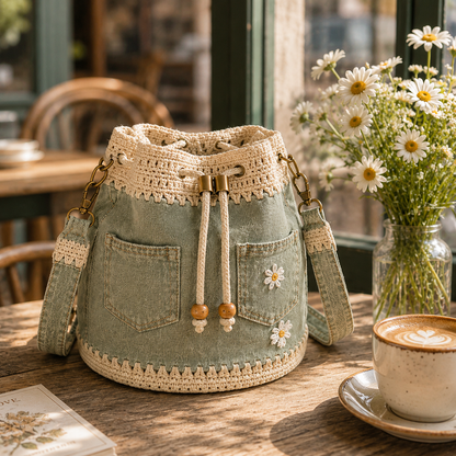 Denim Crochet Bucket Bag