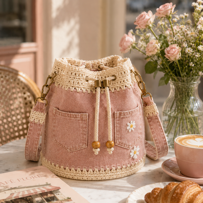Denim Crochet Bucket Bag