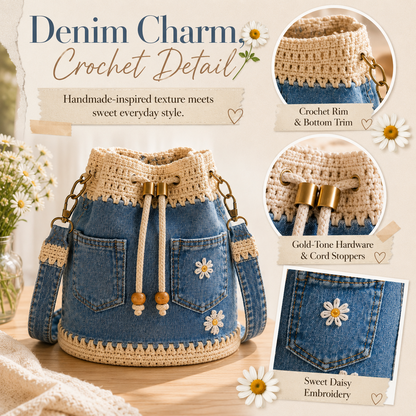 Denim Crochet Bucket Bag