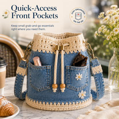 Denim Crochet Bucket Bag