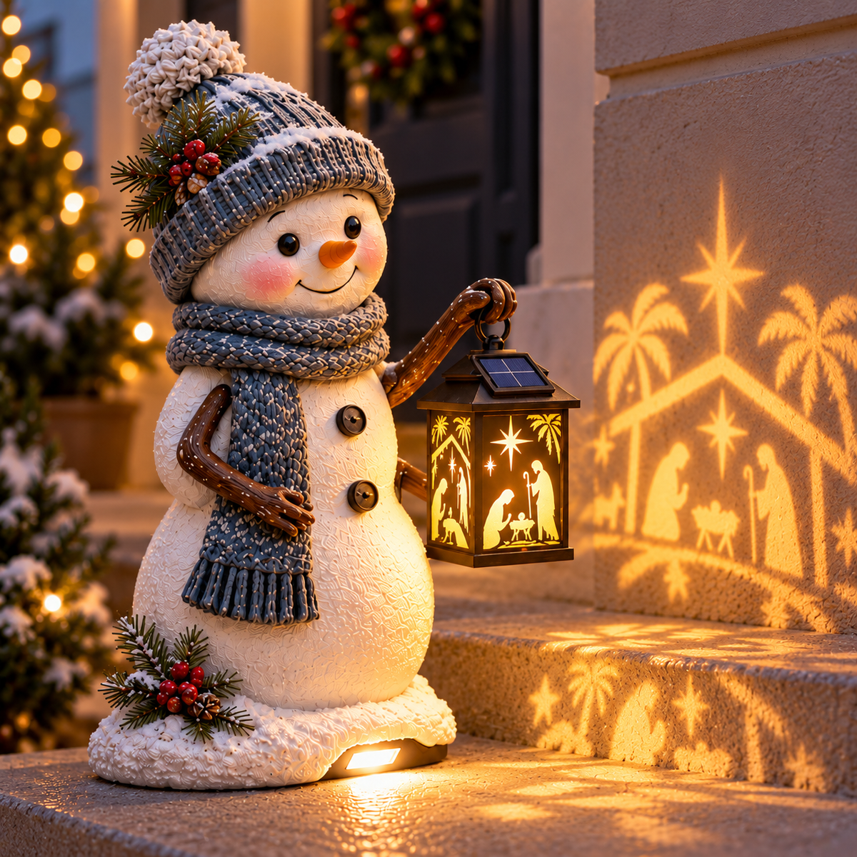 🔥 Last Day 49% OFF🔥⛄ Snowman Nativity Glow™ – Solar Christmas Step Light with Holy Family Projection