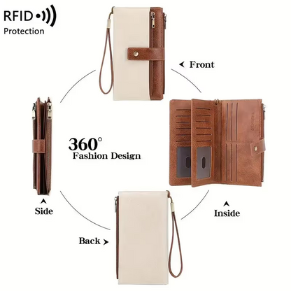 🔥Women's long wallet, stylish clutch, elegant solid color RFID blocking wallet