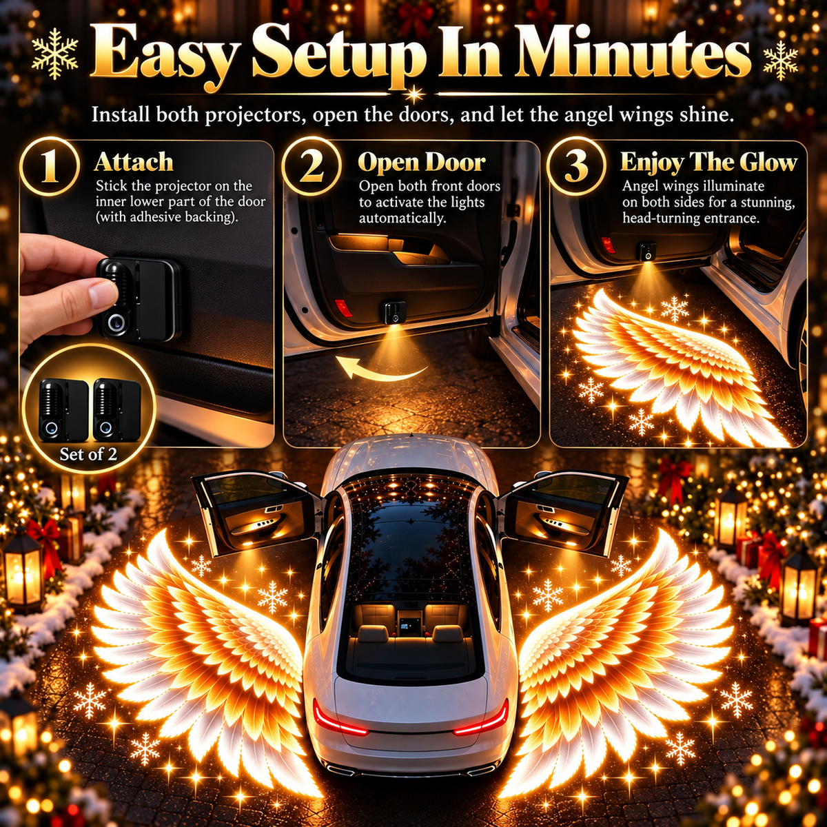 👼 Angel Wing Car Door Projector Lights | 2-Light Left & Right Set