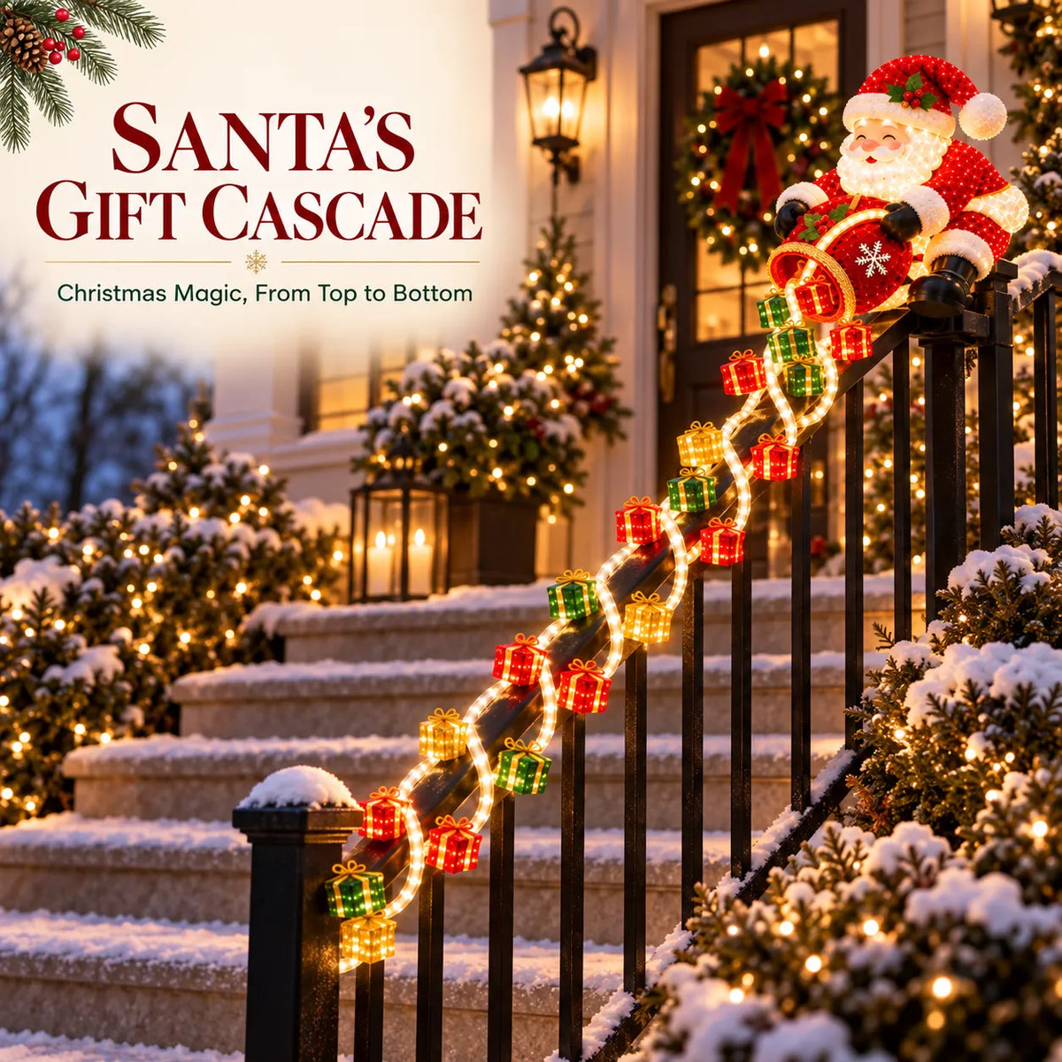 🎅 Santa Magic Gift Cascade Railing Light
