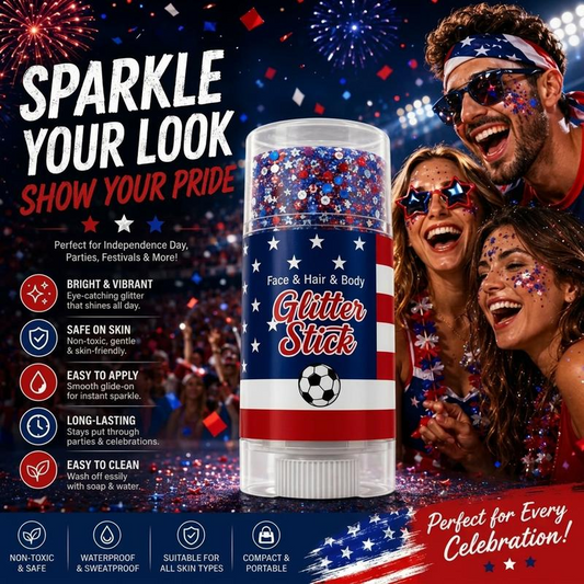 😍 250th Anniversary & World Cup Sale – 70% OFF🎉Red, White & Blue Glitter Body Stick