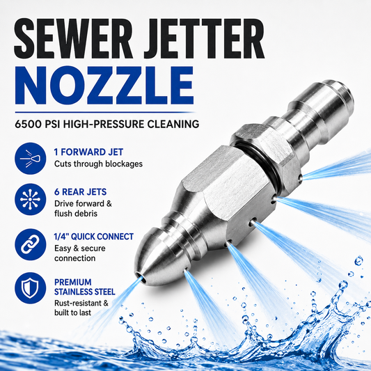 🔥6500 PSI Stainless Steel Sewer Jetter Nozzle – 1/4" Quick Connect Drain Cleaning Attachment for Pressure Washers