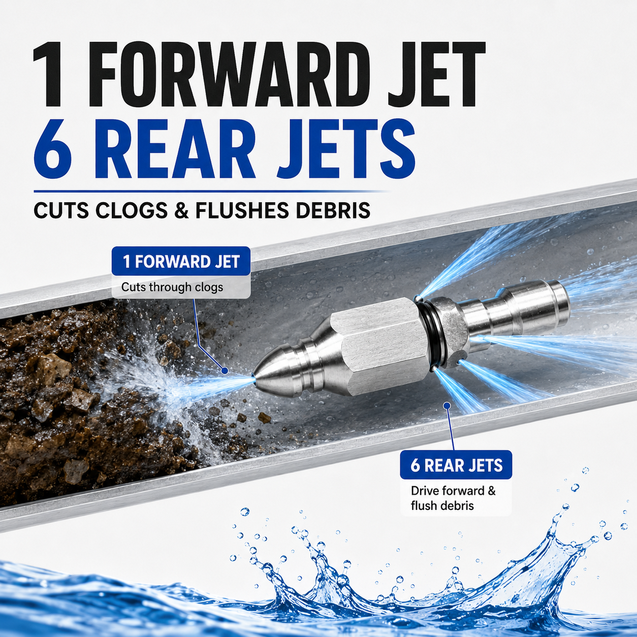 🔥6500 PSI Stainless Steel Sewer Jetter Nozzle – 1/4" Quick Connect Drain Cleaning Attachment for Pressure Washers