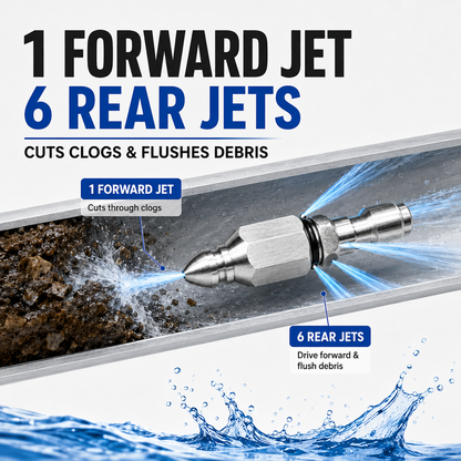 🔥6500 PSI Stainless Steel Sewer Jetter Nozzle – 1/4" Quick Connect Drain Cleaning Attachment for Pressure Washers
