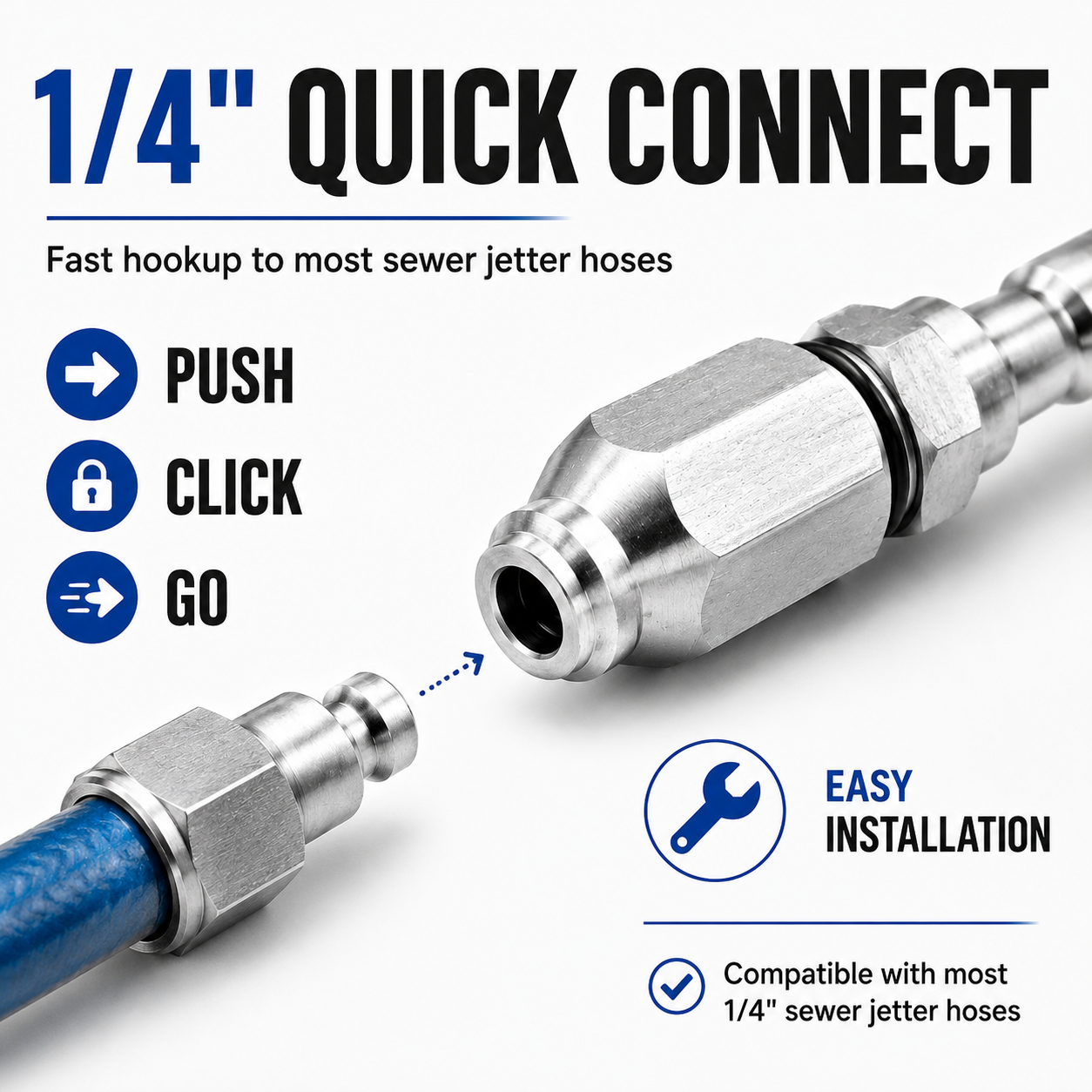 🔥6500 PSI Stainless Steel Sewer Jetter Nozzle – 1/4" Quick Connect Drain Cleaning Attachment for Pressure Washers