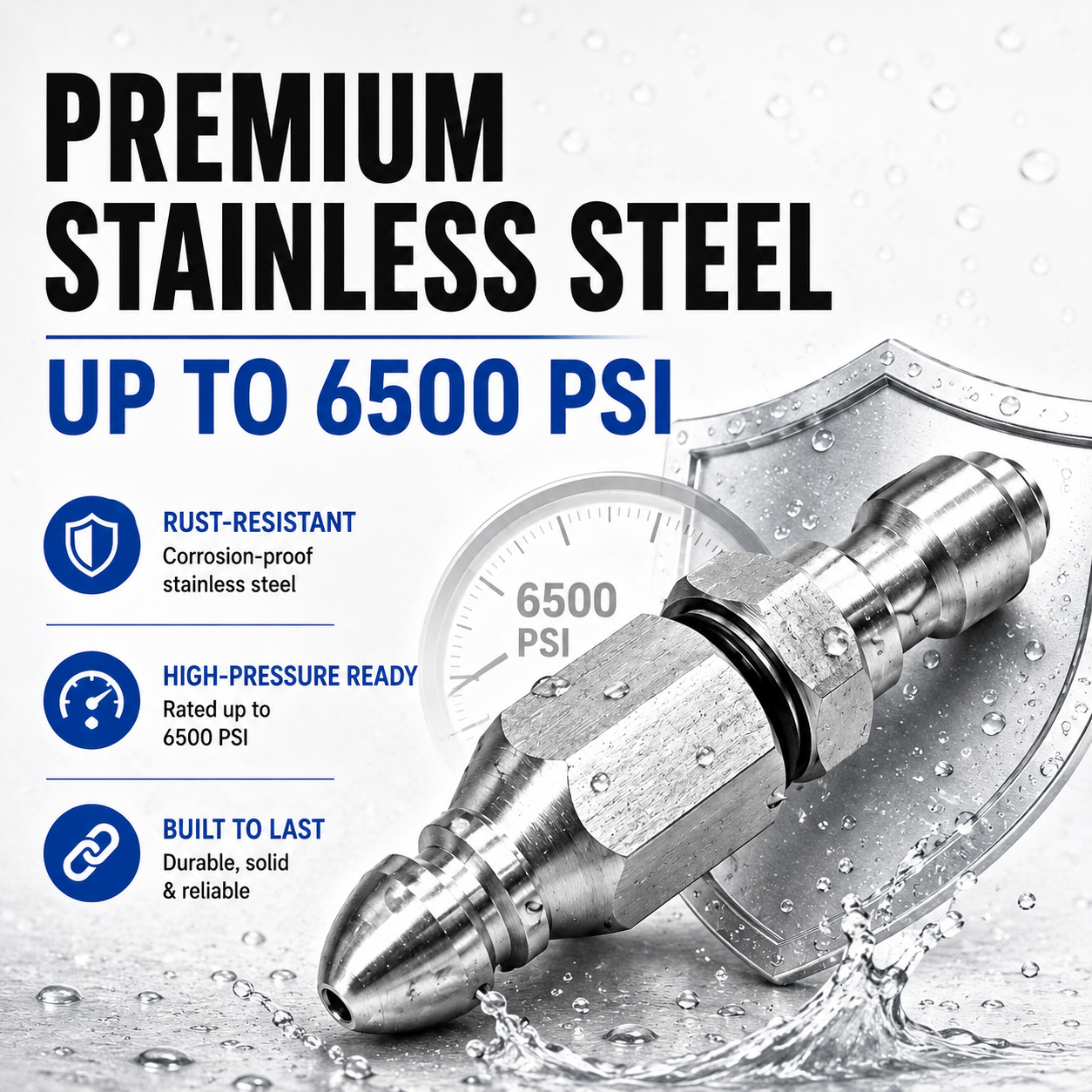 🔥6500 PSI Stainless Steel Sewer Jetter Nozzle – 1/4" Quick Connect Drain Cleaning Attachment for Pressure Washers
