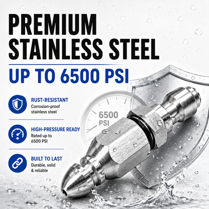 🔥6500 PSI Stainless Steel Sewer Jetter Nozzle – 1/4" Quick Connect Drain Cleaning Attachment for Pressure Washers