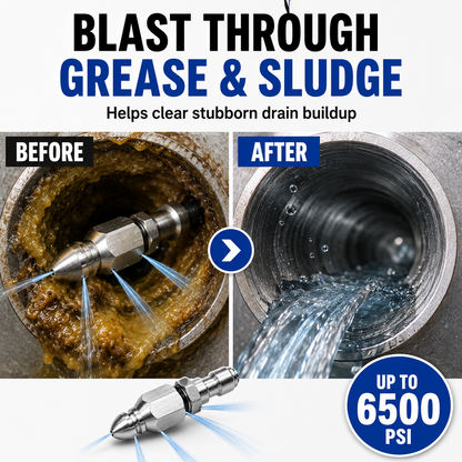 🔥6500 PSI Stainless Steel Sewer Jetter Nozzle – 1/4" Quick Connect Drain Cleaning Attachment for Pressure Washers