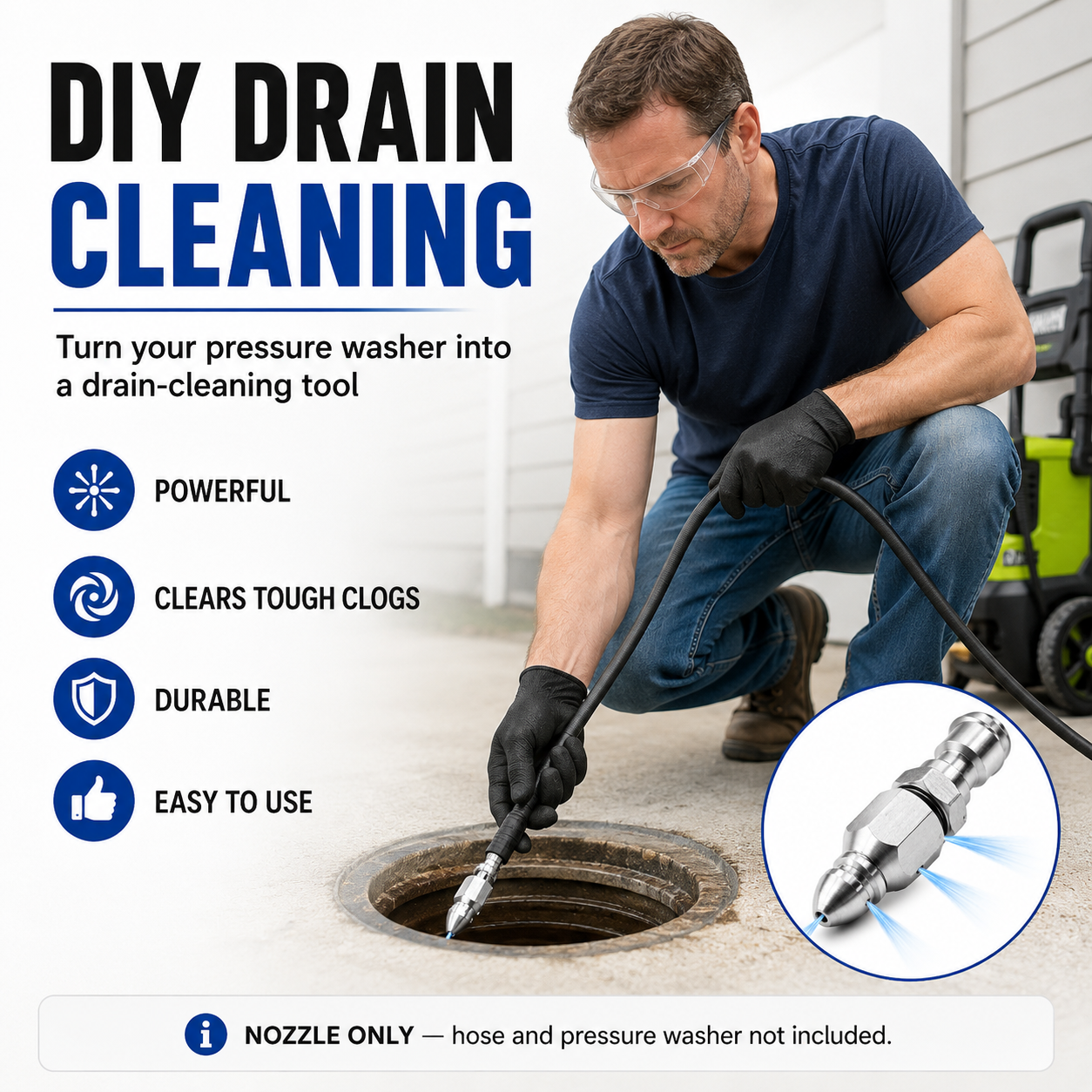 🔥6500 PSI Stainless Steel Sewer Jetter Nozzle – 1/4" Quick Connect Drain Cleaning Attachment for Pressure Washers