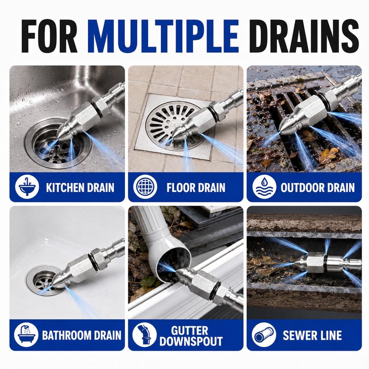 🔥6500 PSI Stainless Steel Sewer Jetter Nozzle – 1/4" Quick Connect Drain Cleaning Attachment for Pressure Washers