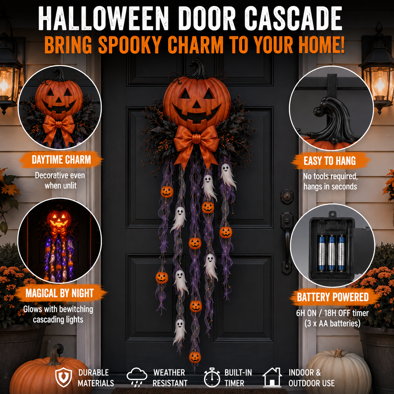 👻 49% OFF Halloween Limited-Time Deal 👻 Lighted Pumpkin & Ghost Door Cascade