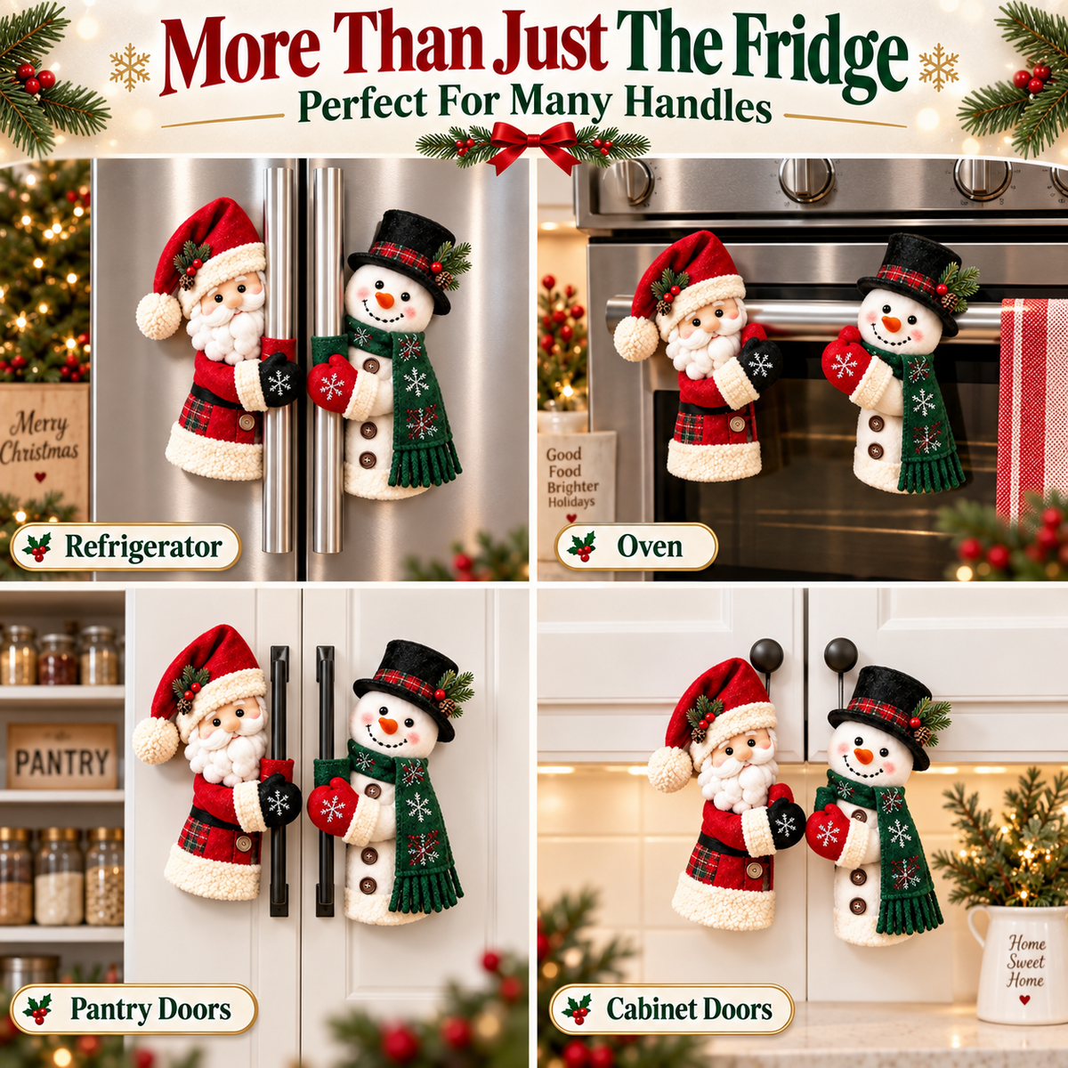 🎅 Christmas Kitchen Handle Huggers™ – Santa & Snowman Decor