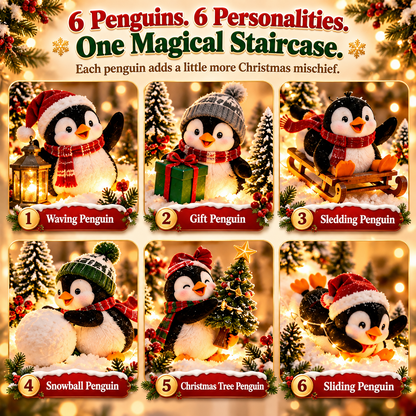 🐧 Christmas Penguin Adventure™ – Lighted 6-Piece Stair Railing Decor 🎄