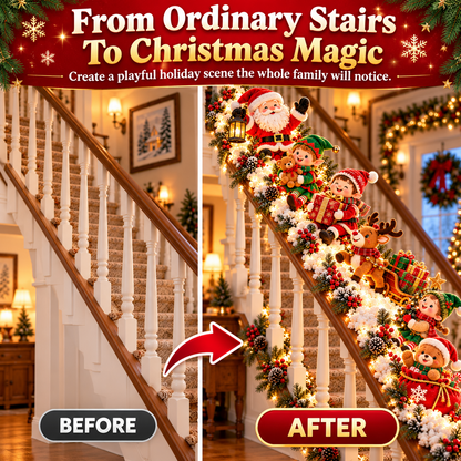 🎅 Santa’s Staircase Workshop™ – Lighted 6-Piece Christmas Stair Railing Decor 🎄