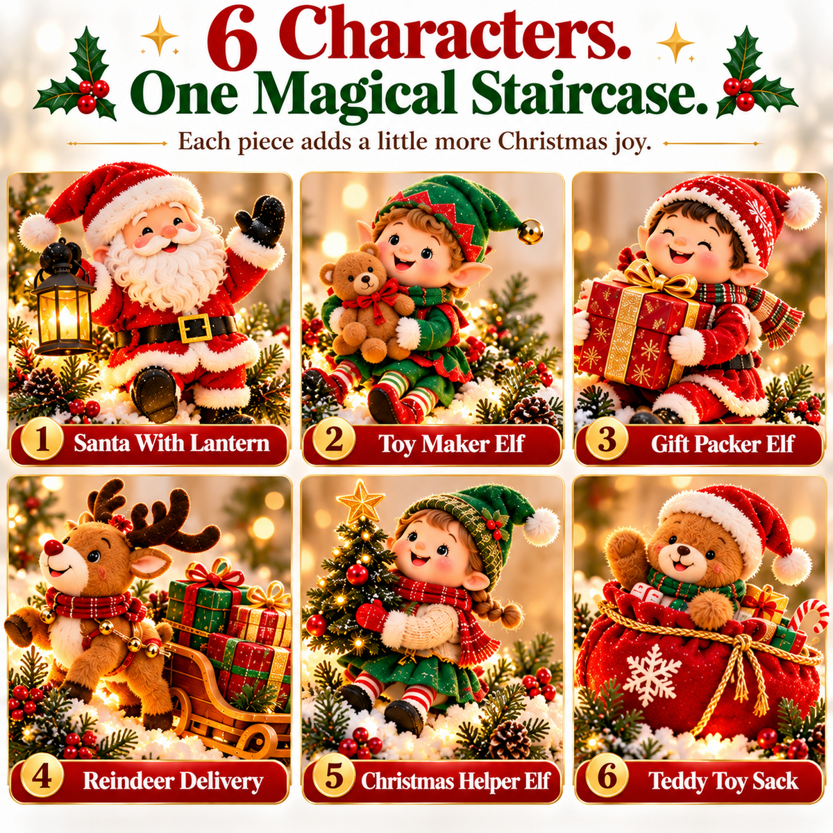 🎅 Santa’s Staircase Workshop™ – Lighted 6-Piece Christmas Stair Railing Decor 🎄