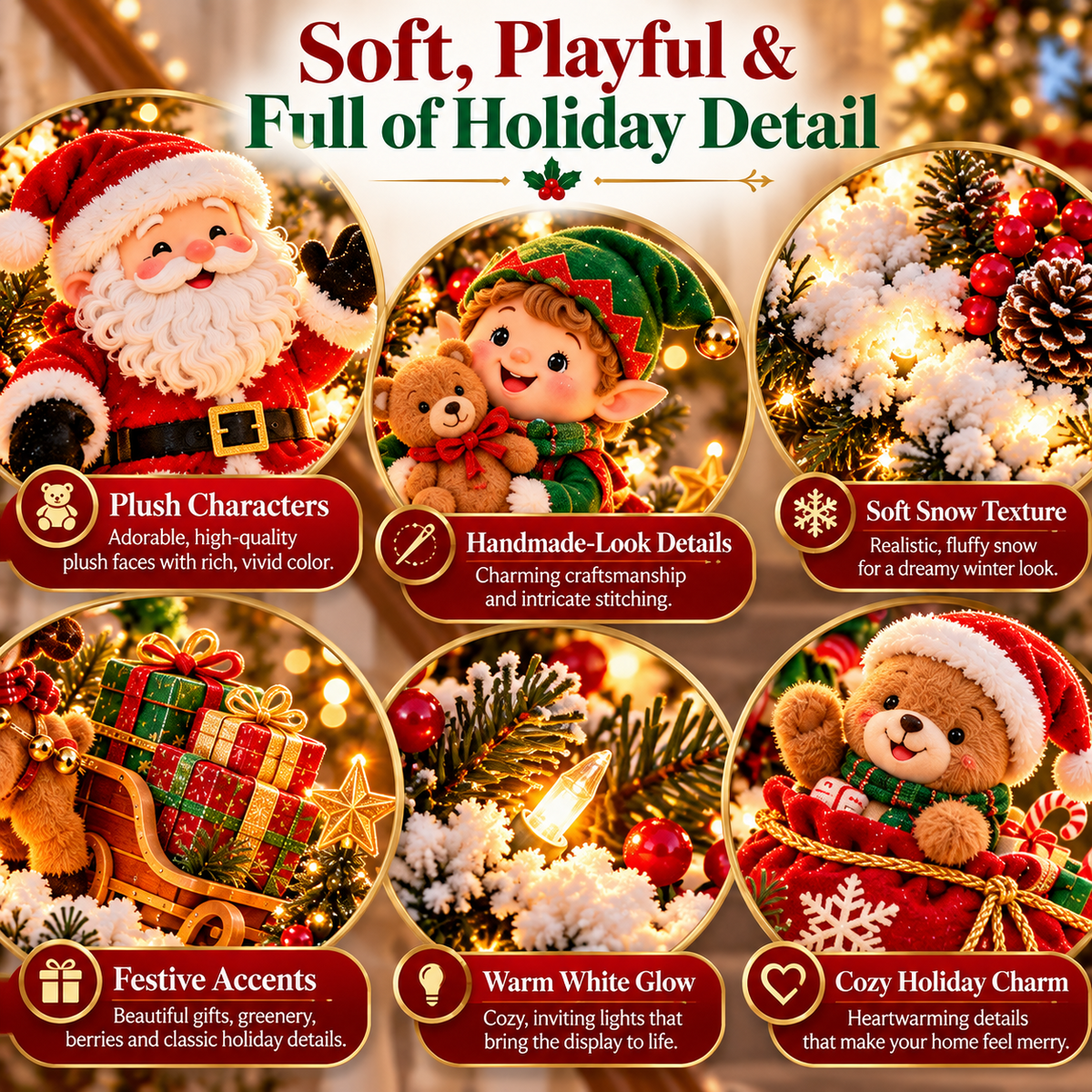 🎅 Santa’s Staircase Workshop™ – Lighted 6-Piece Christmas Stair Railing Decor 🎄