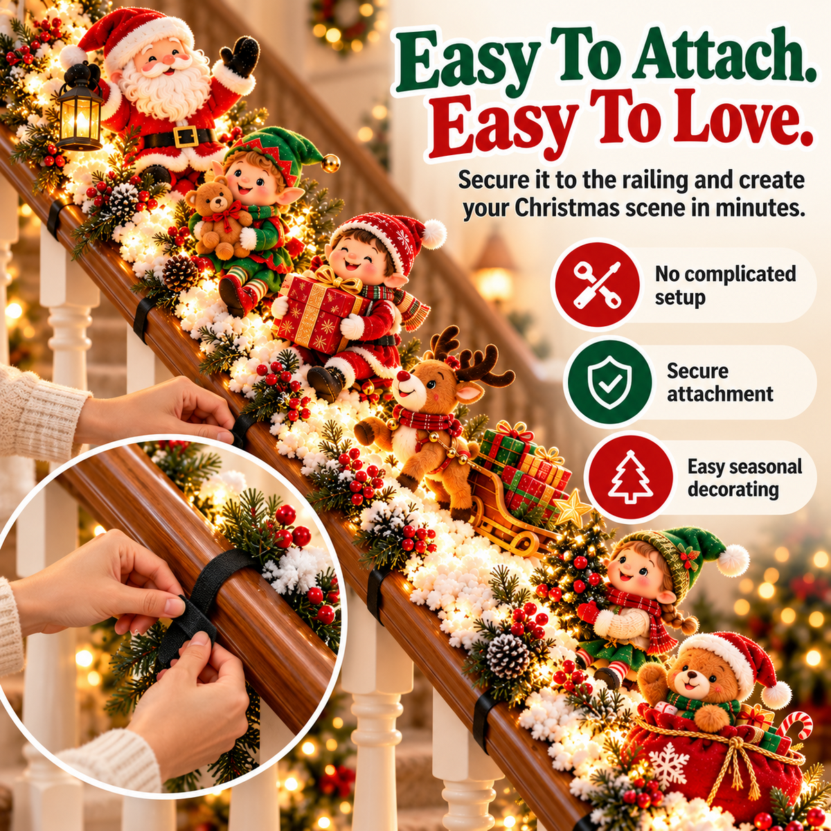 🎅 Santa’s Staircase Workshop™ – Lighted 6-Piece Christmas Stair Railing Decor 🎄