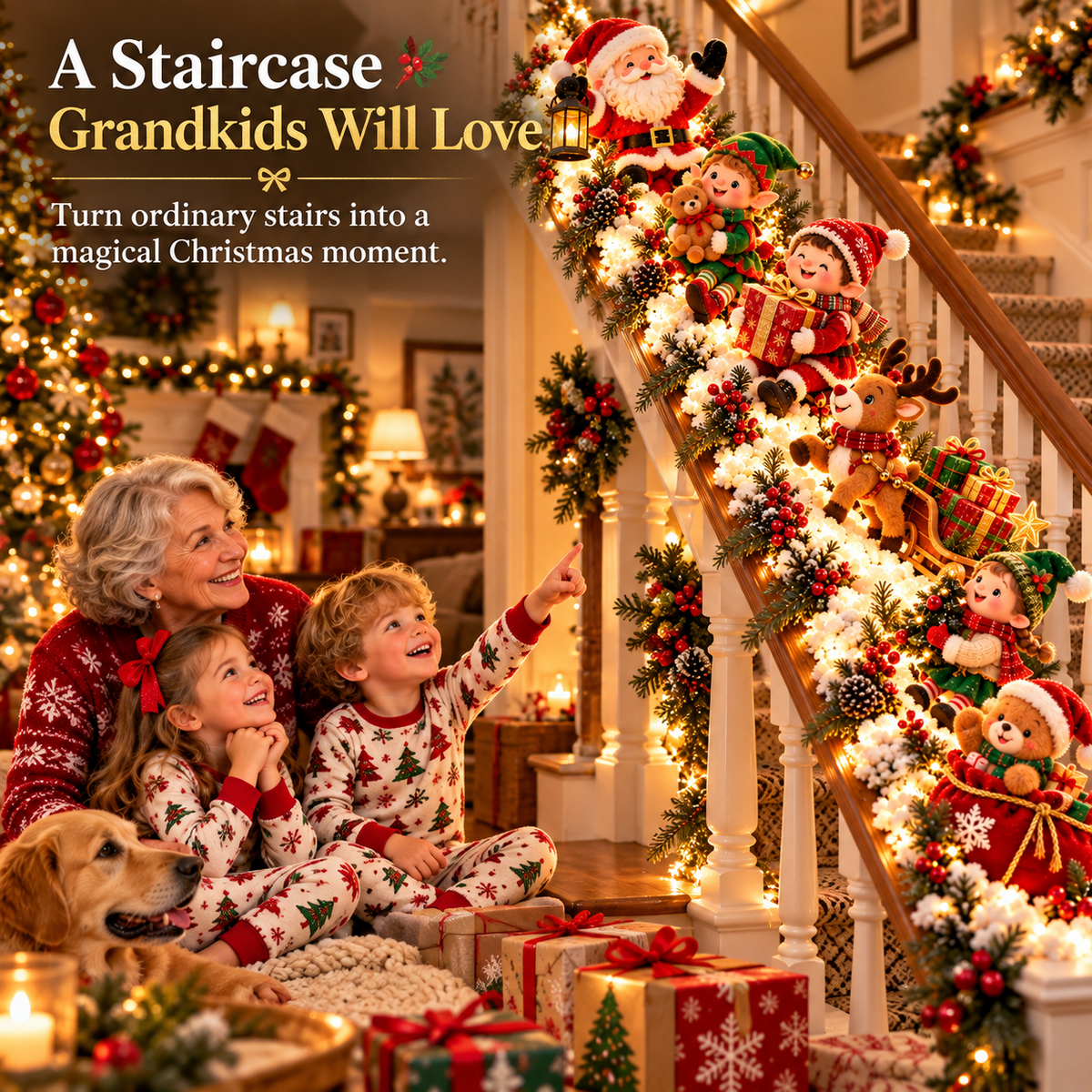 🎅 Santa’s Staircase Workshop™ – Lighted 6-Piece Christmas Stair Railing Decor 🎄