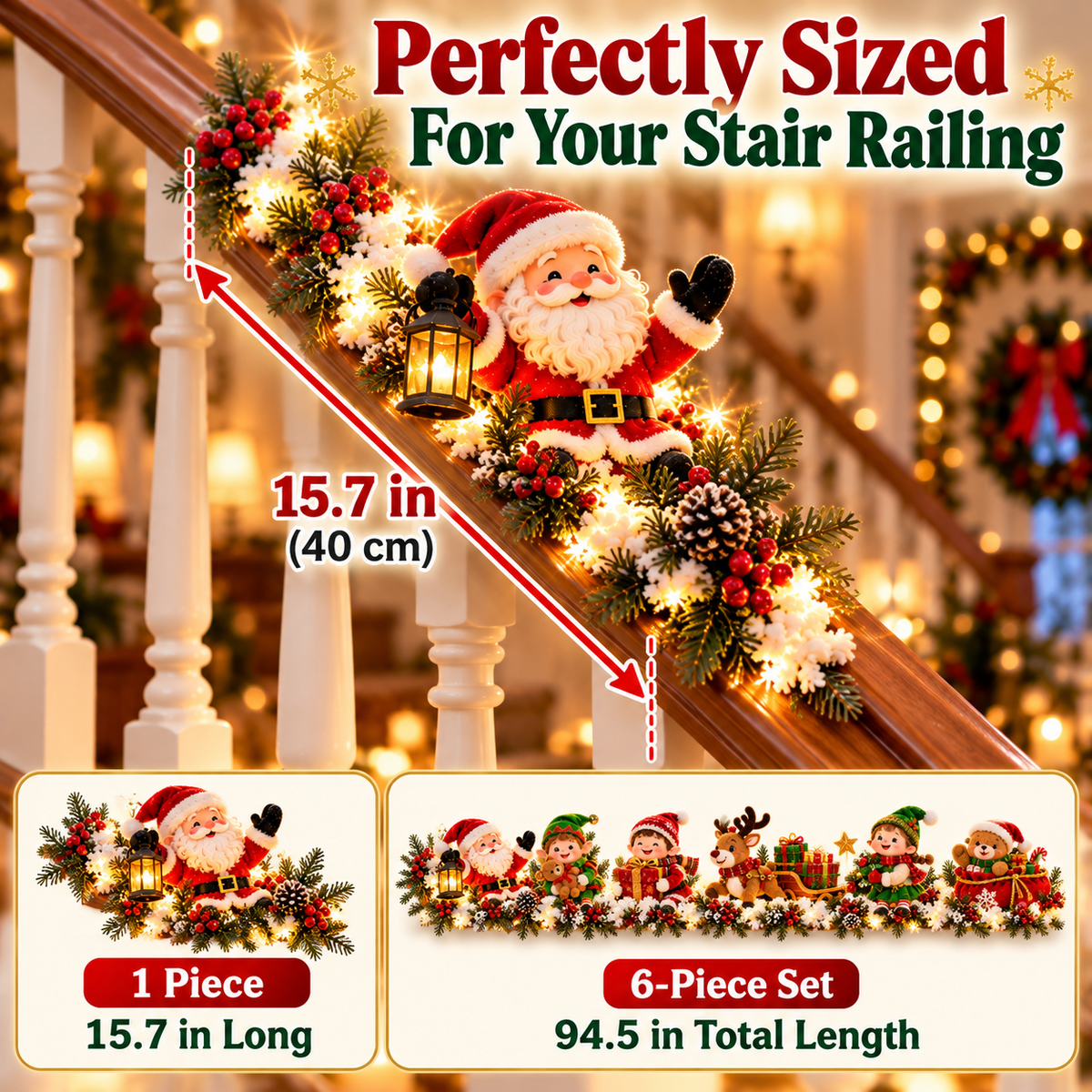 🎅 Santa’s Staircase Workshop™ – Lighted 6-Piece Christmas Stair Railing Decor 🎄