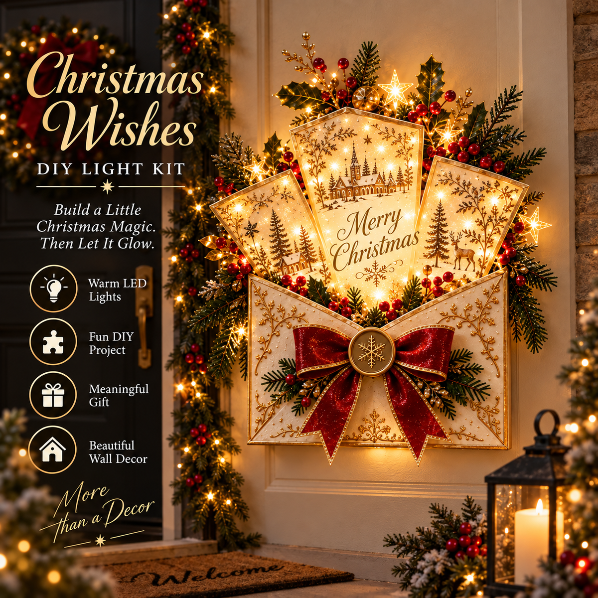 🎄 Christmas Wishes™ DIY Lighted Envelope Wall Decor ✨