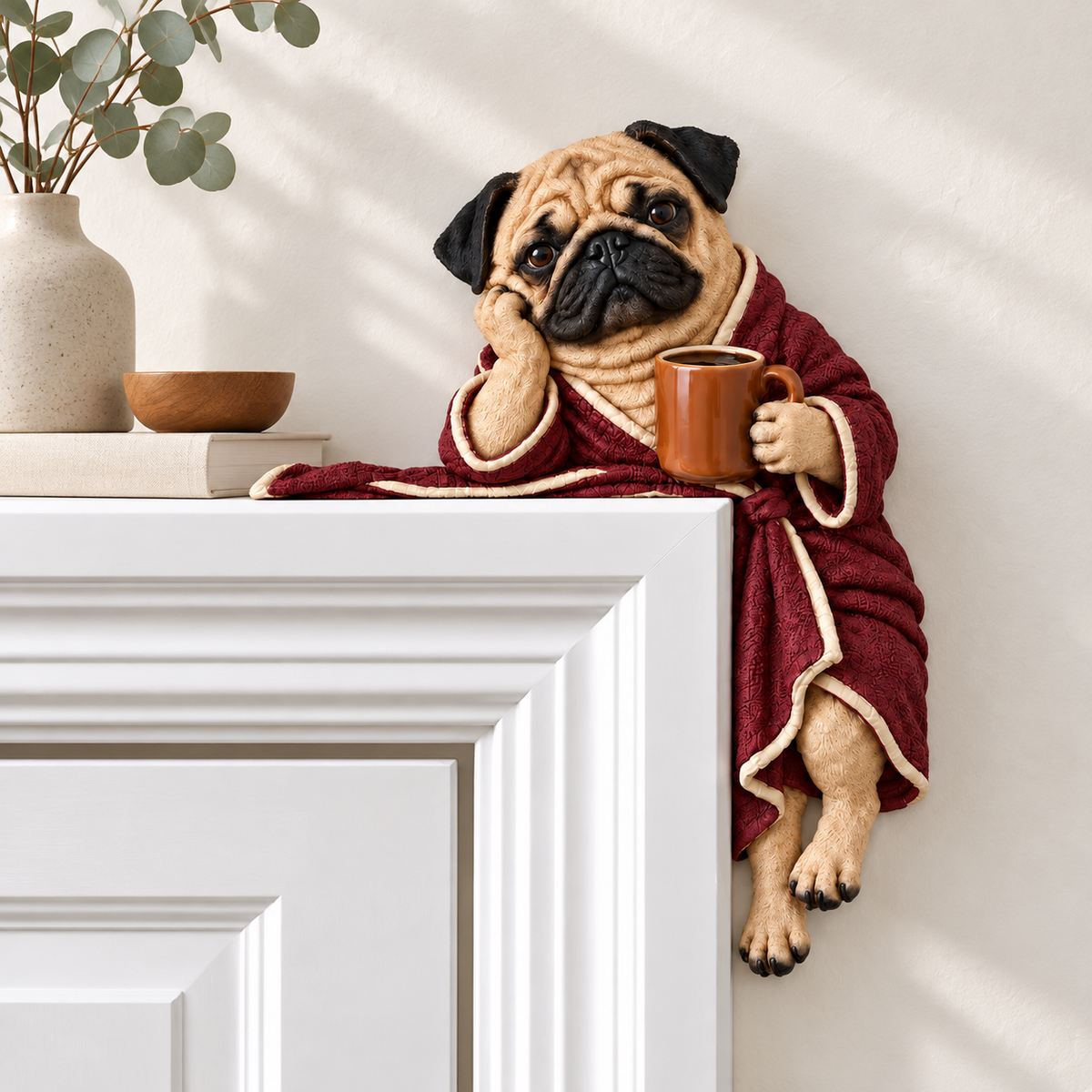 🐶Cozy Coffee Pug Door Corner Topper