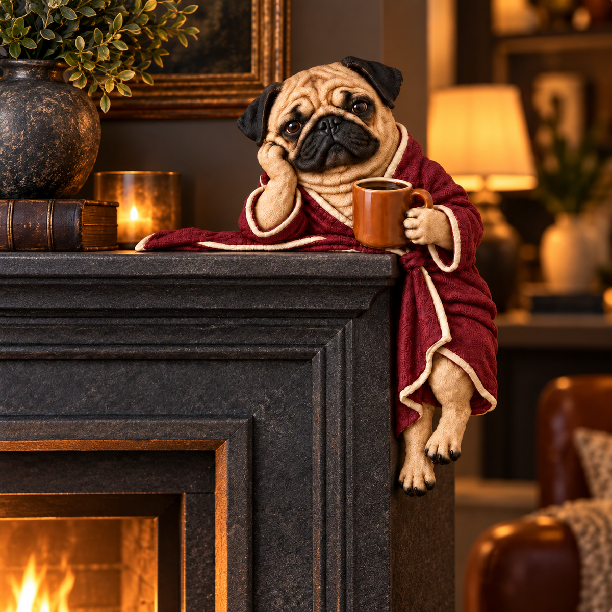 🐶Cozy Coffee Pug Door Corner Topper